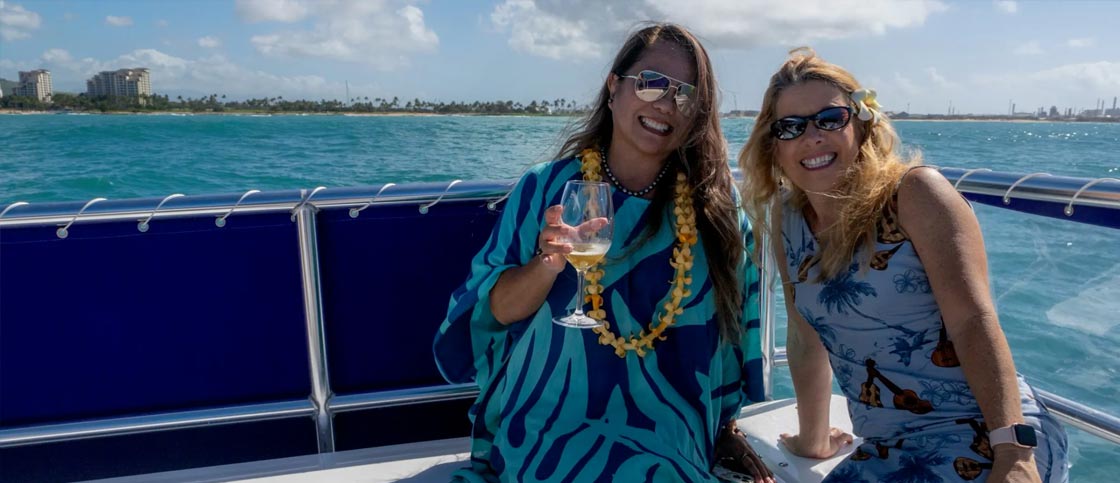 Guests enjoying the glass bottom boat cruise