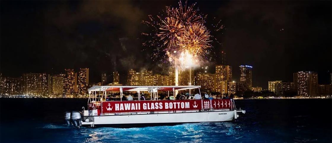 Glass Bottom Boat with Waikiki Fireworks