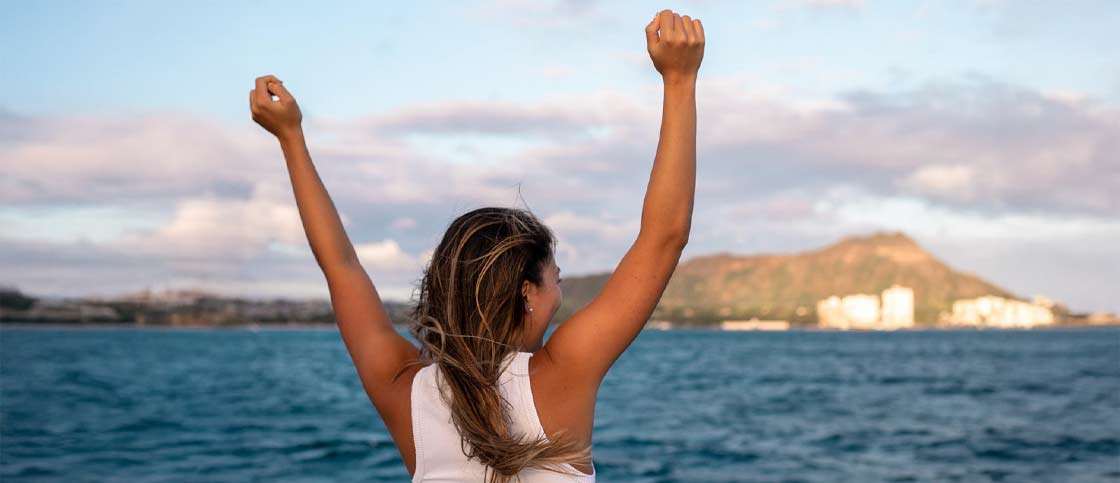 Arms raised in celebration