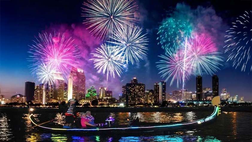 Venetian gondola Waikiki fireworks